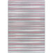 A Joy Carpets Claremont Kids Between the Lines area rug with white and red stripes.