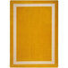 A white rectangular rug with a yellow border.