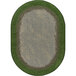 An oval rug with a green border and a grassy meadow design.