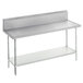 A white rectangular Advance Tabco stainless steel work table with backsplash and undershelf.