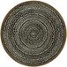 A Joy Carpets slate round area rug with a circular pattern.