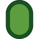 A green oval rug with a white border.