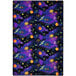 A rectangular Joy Carpets area rug with a colorful space pattern including stars and planets in purple and blue.
