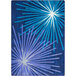 A violet rectangular rug with a starburst design in blue and purple.