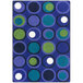 A blue and green Joy Carpets area rug with circle patterns in white, green and blue.