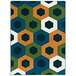 A Joy Carpets rectangular area rug with a colorful hexagon pattern including blue, green and orange.