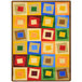 A Joy Carpets rectangular area rug with colorful squares on it.