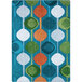 A close-up of a Joy Carpets rectangular citrus area rug with colorful circles and dots.