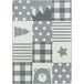 A white rectangular area rug with a gray patchwork design of a bear and stars.