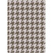 A white rectangular rug with brown hounds pattern.