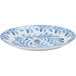 A blue and white Cal-Mil Costa oval melamine platter with a painted floral design.