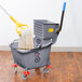 Lavex Janitorial 35 Qt. Gray Mop Bucket & Side Press Wringer Combo Main Thumbnail 1
