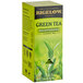 A green box of Bigelow Decaffeinated Green Tea Bags with text and images on it.