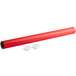 A red plastic tube with two white caps.