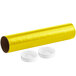A yellow plastic Lavex mailing tube with two white caps.