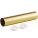 A gold foil tube with two white plastic caps.