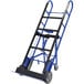 A blue and black Vestil appliance hand truck with wheels.