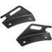 A pair of black metal Backyard Pro front shelf brackets with two holes.