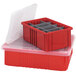 A red plastic short divider for Quantum gray dividable grid container with compartments.