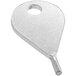 A silver metal Lavex hotel amenity bracket key with a hole in the end.