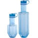 A pair of blue Vigor Polar water bottles with white lids.