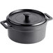 A black faux cast iron melamine pot with a lid.
