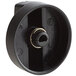 A black plastic Carnival King temperature dial knob with a metal ring.