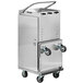 A Lakeside stainless steel housekeeping cart with wheels.