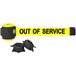 A yellow Banner Stakes magnetic wall mount tape with black text reading "Out of Service"
