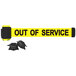 A yellow Banner Stakes wall mount belt with black "Out of Service" text.
