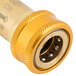 A gold T&S Safe-T-Link gas hose component.
