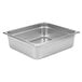 A close-up of a Choice 4" deep stainless steel steam table pan with a lid.