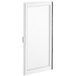 A white rectangular glass door with a black frame and handle.