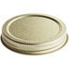 A close up of a 63/400 gold metal lid with plastisol liner.