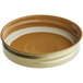 A brown and white 70/450 Gold Metal Lid with Plastisol Liner and Button.