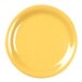 A yellow plate with a white circle on the rim.