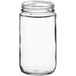A clear glass round jar with a lid.