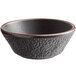 An Acopa Heika black stoneware bowl with a brown rim.