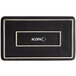 A black rectangular Acopa stoneware plate with a matte textured finish and white text.