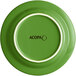 An Acopa Capri stoneware plate in palm green with a white rim.