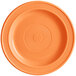 An Acopa Capri stoneware plate in Valencia orange with a circular pattern.