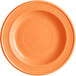 An Acopa Capri Valencia orange stoneware plate with a spiral pattern in the center.