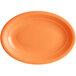 An orange oval platter with a white background and circle.