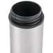 A silver stainless steel cylinder with black lids.