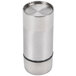 A silver stainless steel cylinder with a black band.