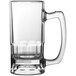 A clear glass Fortessa Basics beer mug with a handle.