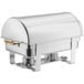 A stainless steel Choice Deluxe roll top chafer with gold accents.