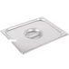 A Choice stainless steel slotted steam table pan cover on a stainless steel pan.