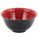 A black and red GET melamine bowl with a red lid.