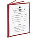 A burgundy Choice menu cover with six views.
